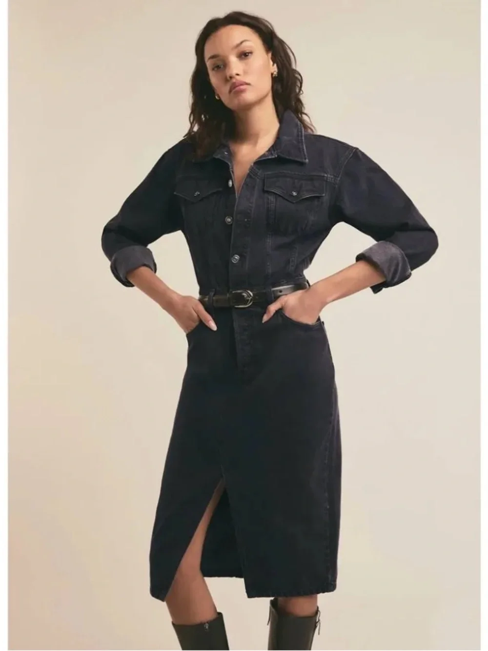 Favorite Daughter Dark Indigo Denim Midi Dress - Size 26